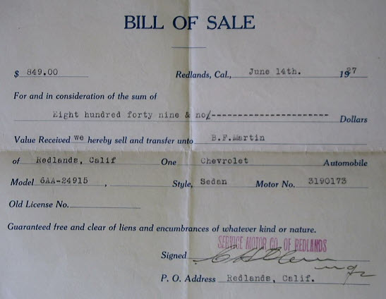 Private Transfer Bill Of Sale